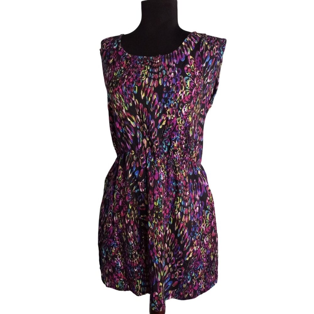 Delias Size M Dress Womens Mini Multicolor Rayon Sleeveless Tunic Pockets